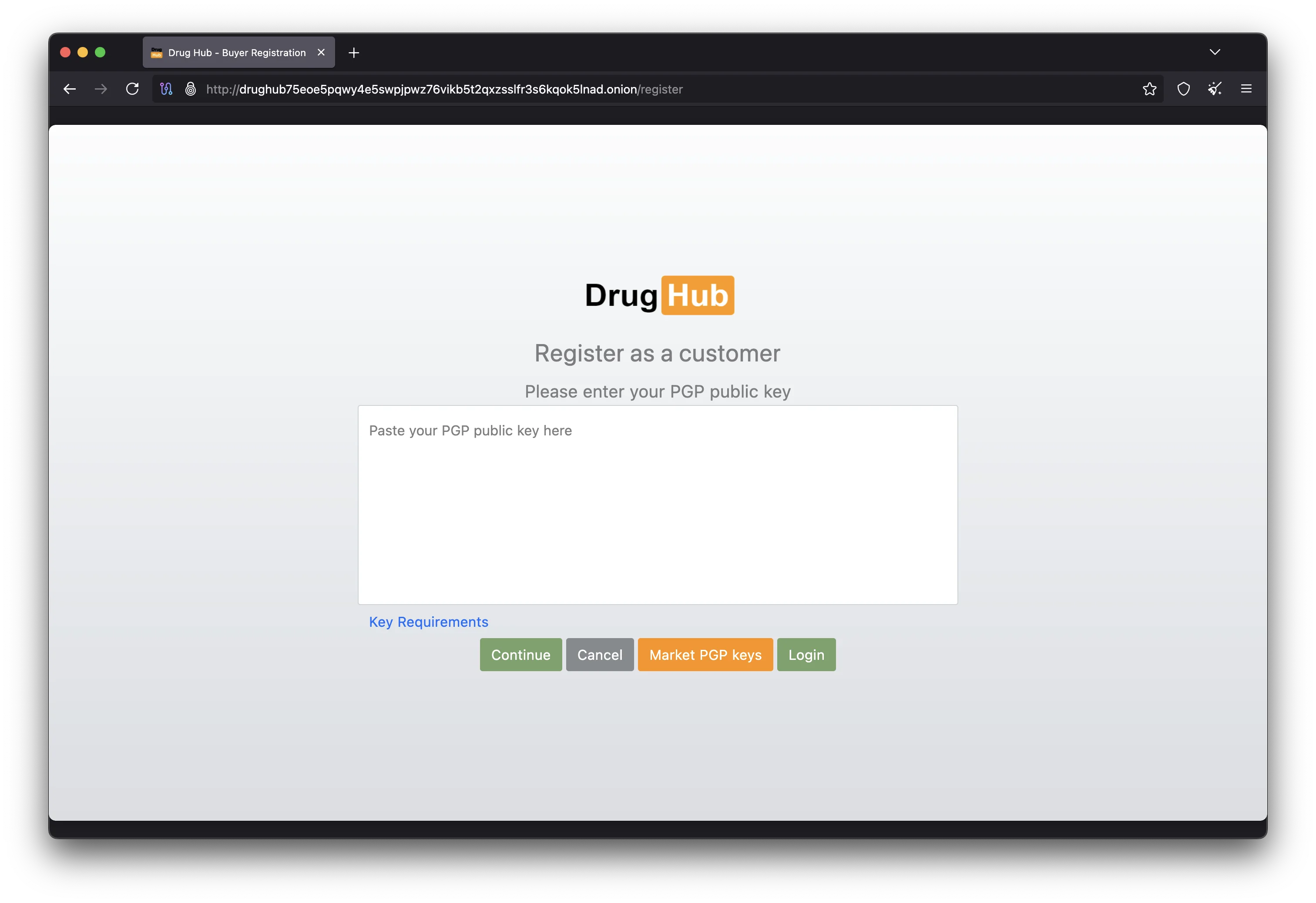 DrugHub Market security architecture featuring PGP authentication multisig escrow and walletless payments 2025